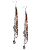 Silver-tone Beaded Chain And Faux Suede Fringe Drop Earrings