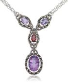 Amethyst (5-1/2 Ct. T.w.) & Garnet (1 Ct. T.w.) Marcasite Lariat 16+2 Extender Necklace In Sterling Silver