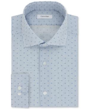 Calvin Klein Men's Steel Slim-fit Non-iron Performance Blue Ck Logo Print Dress Shirt, Only At Macy's