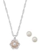 Charter Club Silver-tone Crystal Imitation Pearl Pendant Necklace And Matching Stud Earrings