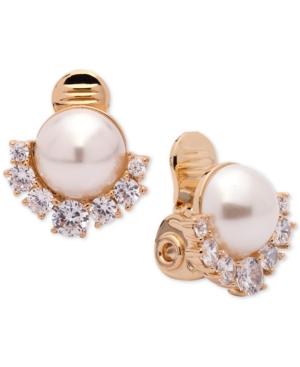 Anne Klein Gold-tone Cubic Zirconia & Imitation Pearl Clip-on Stud Earrings