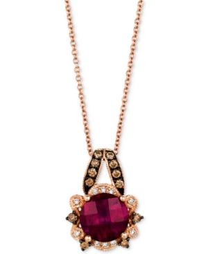 Le Vian Raspberry Rhodolite (1-3/4 Ct. T.w.) & Diamond (1/5 Ct. T.w.) 18 Pendant Necklace In 14k Rose Gold