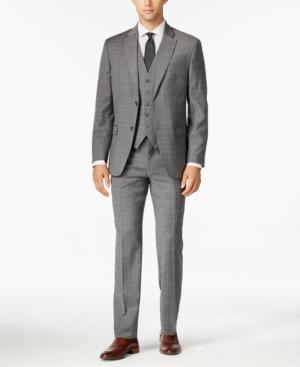 Tommy Hilfiger Men's Gray Tonal Plaid Vested Modern-fit Stretch Performance Suit