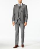 Tommy Hilfiger Men's Gray Tonal Plaid Vested Modern-fit Stretch Performance Suit