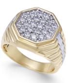 Men's Diamond Two-tone Octagon Cluster Ring (1 Ct. T.w.) In 10k & Rhodium-plate