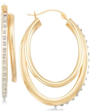 Signature Diamonds Double Oval Hoop Earrings In 14k Gold Over Resin Core Diamond And Crystallized Diamond Dust