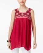 Style & Co Embroidered Handkerchief-hem Tunic, Only At Macy's