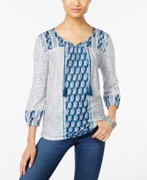 Style & Co. Petite Mixed-print Peasant Top, Only At Macy's