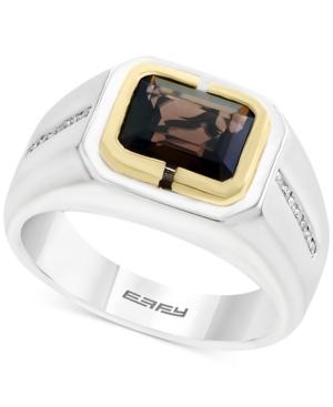 Effy Men's Smoky Quartz (1-7/8 Ct. T.w.) And Diamond (1/8 Ct. T.w.) Ring In Sterling Silver And 14k Gold