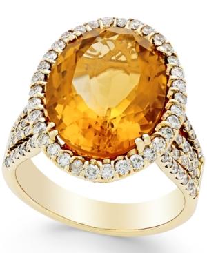 Citrine (9 Ct. T.w.) And Diamond (1 Ct. T.w.) Ring In 14k Gold