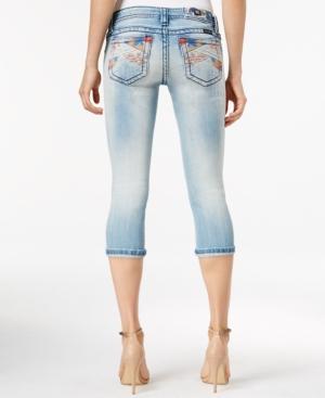 Miss Me Embroidered Cropped Light Blue Wash Jeans