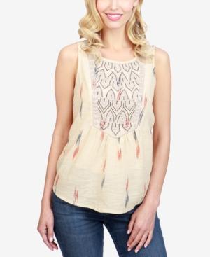 Lucky Brand Printed Embroidered Cotton Shell