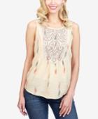 Lucky Brand Printed Embroidered Cotton Shell