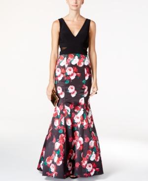 Xscape Illusion Floral-print Mermaid Gown