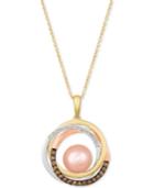 Le Vian Cultured Freshwater Pink Pearl (9mm) & Diamond (1/3 Ct. T.w.) 20 Pendant Necklace In 14k Gold, White Gold & Rose Gold