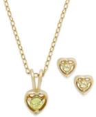 Lily Nily Children's 18k Gold Over Sterling Silver Necklace And Earrings Set, August Birthstone Peridot Heart Pendant And Stud Earrings Set (1/4 Ct. T.w.)