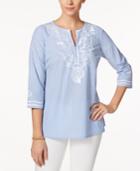 Charter Club Cotton Embroidered Striped Tunic, Only At Macy's