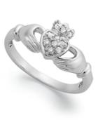 Diamond Ring, Sterling Silver Diamond Claddagh Ring (1/10 Ct. T.w.)