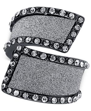 Guess Hematite-tone Cocktail Ring With Clear Crystal And Glitter Swirl Accents