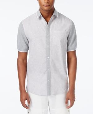 Sean John Men's Pieced Stripe Short-sleeve Linen Hybrid Shirt