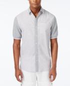 Sean John Men's Pieced Stripe Short-sleeve Linen Hybrid Shirt