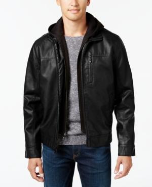 Calvin Klein Men's Faux-leather Hoodie Jacket