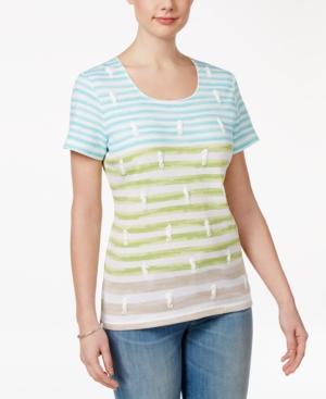 Karen Scott Striped Seahorse-print T-shirt, Only At Macy's