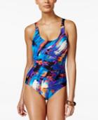 Calvin Klein Printed Ruched One-piece Swimsuit Women's Swimsuit