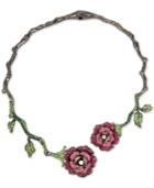 Betsey Johnson Hematite-tone Pave Glitter Rose And Vine Hinged Collar Necklace