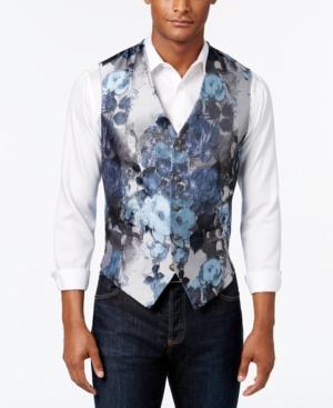 Tallia Men's Blue Silver Floral Vest
