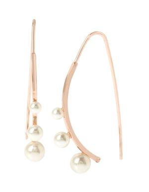 Bcbgeneration Pearl Rose Gold Curved Stick Drop Earrings