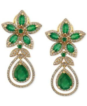 Brasilica By Effy Emerald (5-1/4 Ct. T.w.) And Diamond (1-1/4 Ct. T.w.) Teardrop Earrings In 14k Gold, Created For Macy's