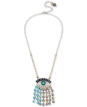 Betsey Johnson Silver-tone Crystal Evil-eye Pendant Necklace