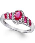 Precious Gemstone (7/8 Ct. T.w.) And Diamond (1/6 Ct. T.w.) Twist Ring In Sterling Silver (in Ruby Or Emerald)