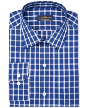 Club Room Men's Classic/regular Fit Navy White Bold Windowpane Dress Shirt, Only At Macy's