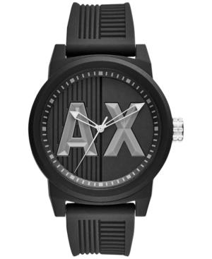 Armani Exchange Men's Black Textured Silicone Strap Watch 46mm Ax1451