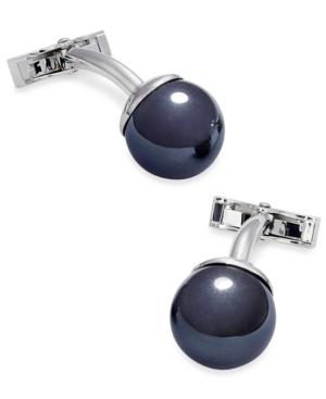 Sutton By Rhona Sutton Men's Stainless Steel Metallic Black Imitation Pearl Cuff Links