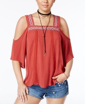 Crave Fame Juniors' Embroidered Cold-shoulder Top