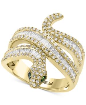 Effy Diamond (9/10 Ct. T.w.) & Tsavorite Accent Snake Ring In 14k Gold