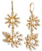 Anne Klein Gold-tone Pave Imitation Pearl Double Drop Earrings