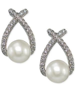 Giani Bernini Freshwater Pearl (6-1/2mm) & Cubic Zirconia Drop Earrings In Sterling Silver, Only At Macy's