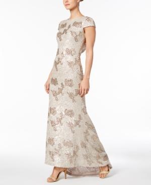 Calvin Klein Sequined Draped-back Gown