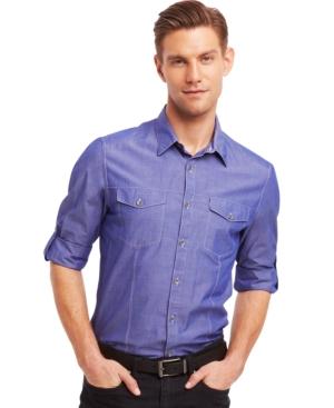 Kenneth Cole Reaction Core Long Sleeve Iridescent Chambray Slim-fit Shirt