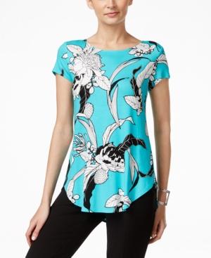 Alfani Floral-print Round-hem T-shirt, Only At Macy's
