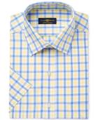Club Room Men's Classic/regular Fit Yellow Check Short Sleeve Dress Shirt, Only At Macy's