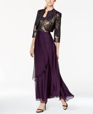 Tahari Asl Metallic-print Gown And Jacket