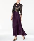 Tahari Asl Metallic-print Gown And Jacket