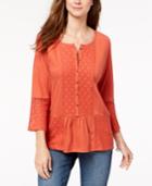 Style & Co Lace-embellished Bell-sleeve Tunic, Created For Macy's