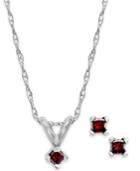 10k White Gold Red Diamond Necklace And Earrings Set (1/10 Ct. T.w.)