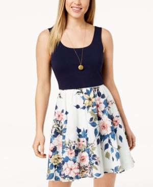 City Studios Juniors' Solid & Floral-print Dress